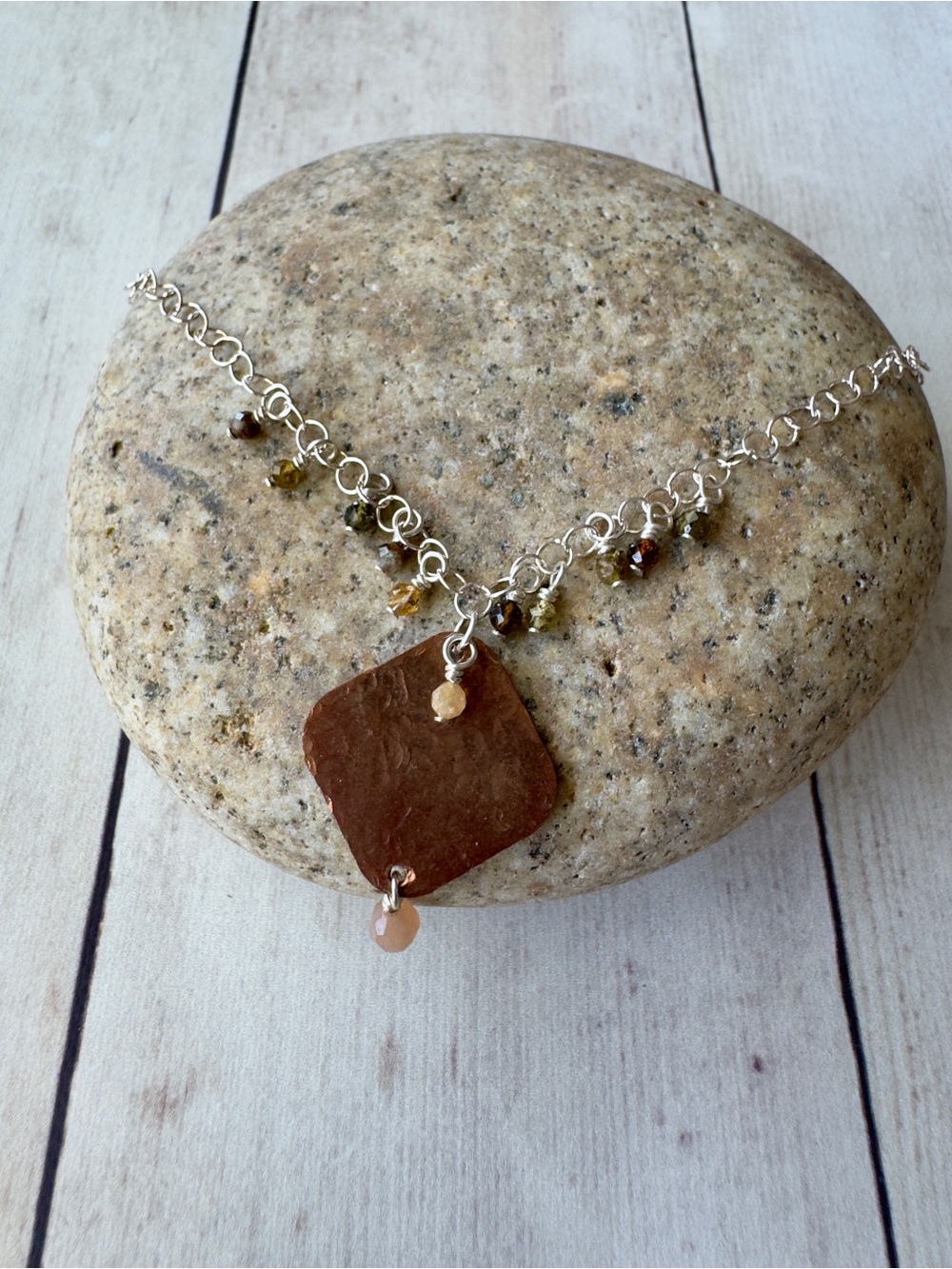 Copper Pendant with Tourmaline and Peach Moonstone Accent Beads